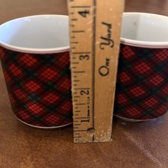 Set Of 4 Toscany Plaid Mugs Red & Black Ceramic 3" Tall Japan - Picture 4 of 5